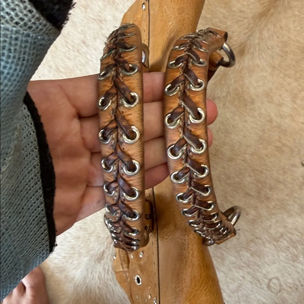vintage Y2K Coach Hampton satchel in a tan color leather silver studs braided